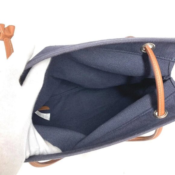 HERMES logo Aline MM Shoulder Bag ToileChevron / Leather Blue indigo Navy/Red - Picture 14 of 16